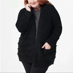 Barefoot Dreams CozyChic Boardwalk Cardigan Black 2X